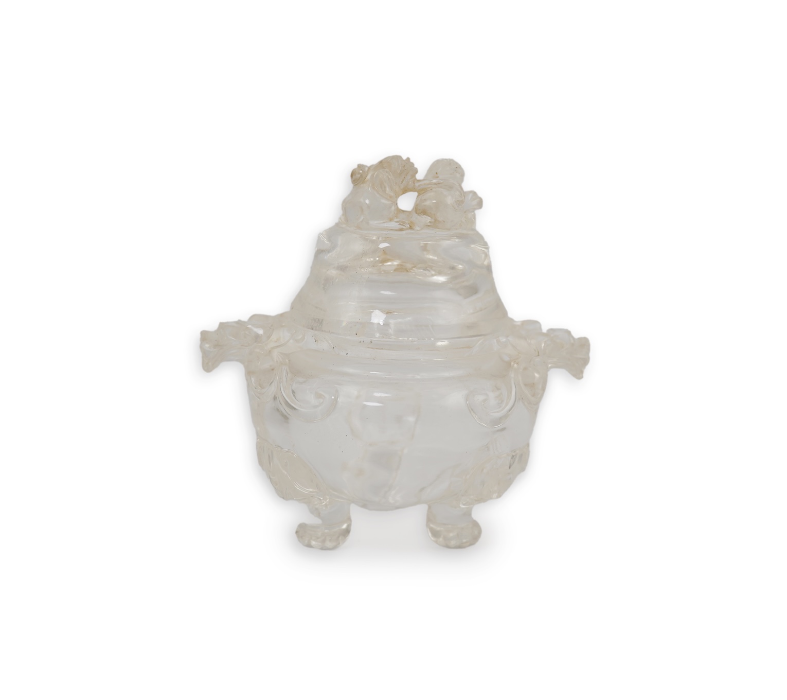 A Chinese rock crystal tripod censer and cover, ding, early 20th century